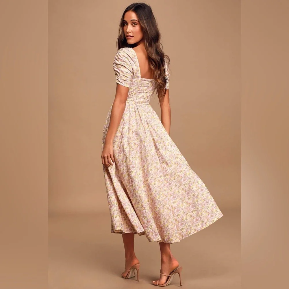 Free People She’s a Dream Floral Print Puff Sleeve Midi Dress Size 2 - Picture 4 of 15